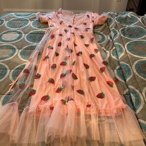 NWOT New without Tags Women's Size Medium Strawberry Pink Midi Dress Sequins
